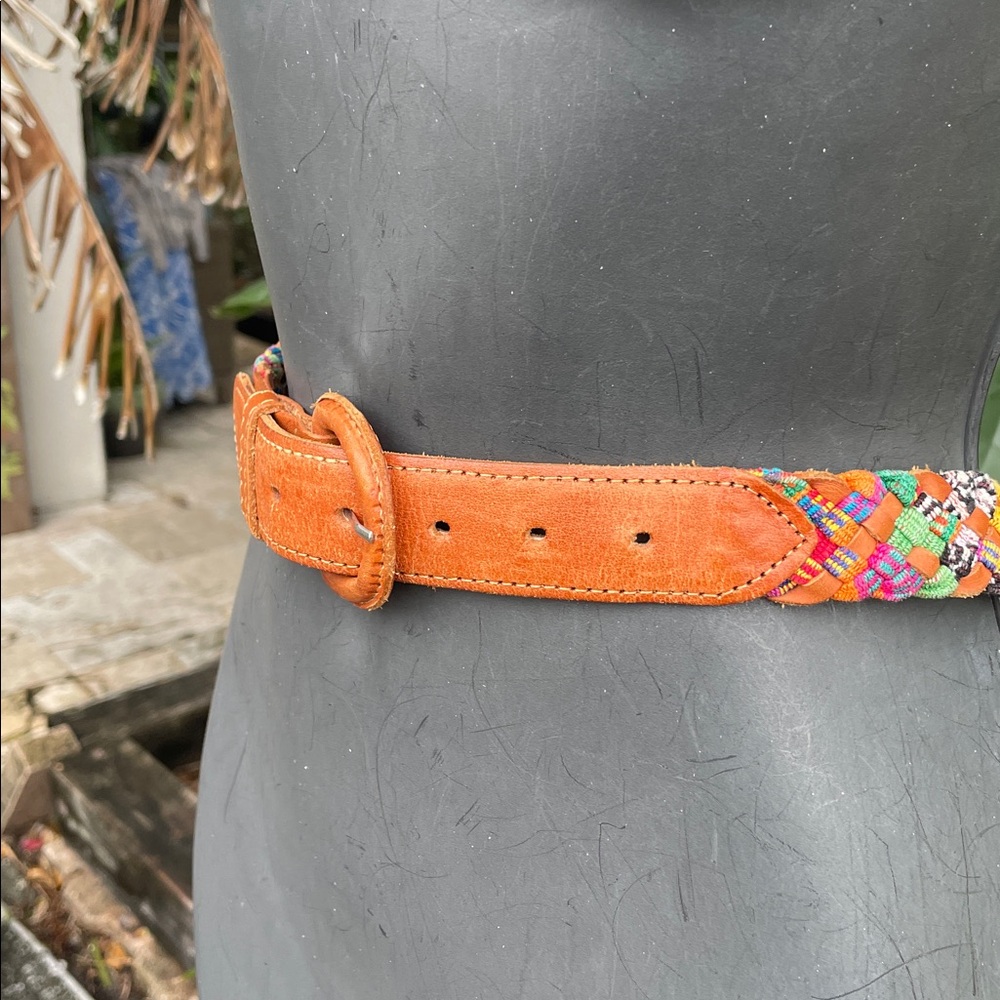 leather and bright woven leather belt